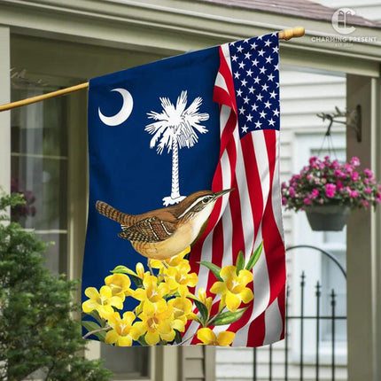 South Carolina Flag Carolina Wren With Yellow Jessamine - Charming Present