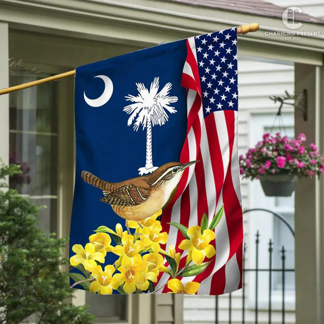 South Carolina Flag Carolina Wren With Yellow Jessamine - Charming Present