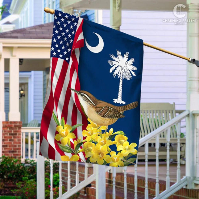 South Carolina Flag Carolina Wren With Yellow Jessamine - Charming Present