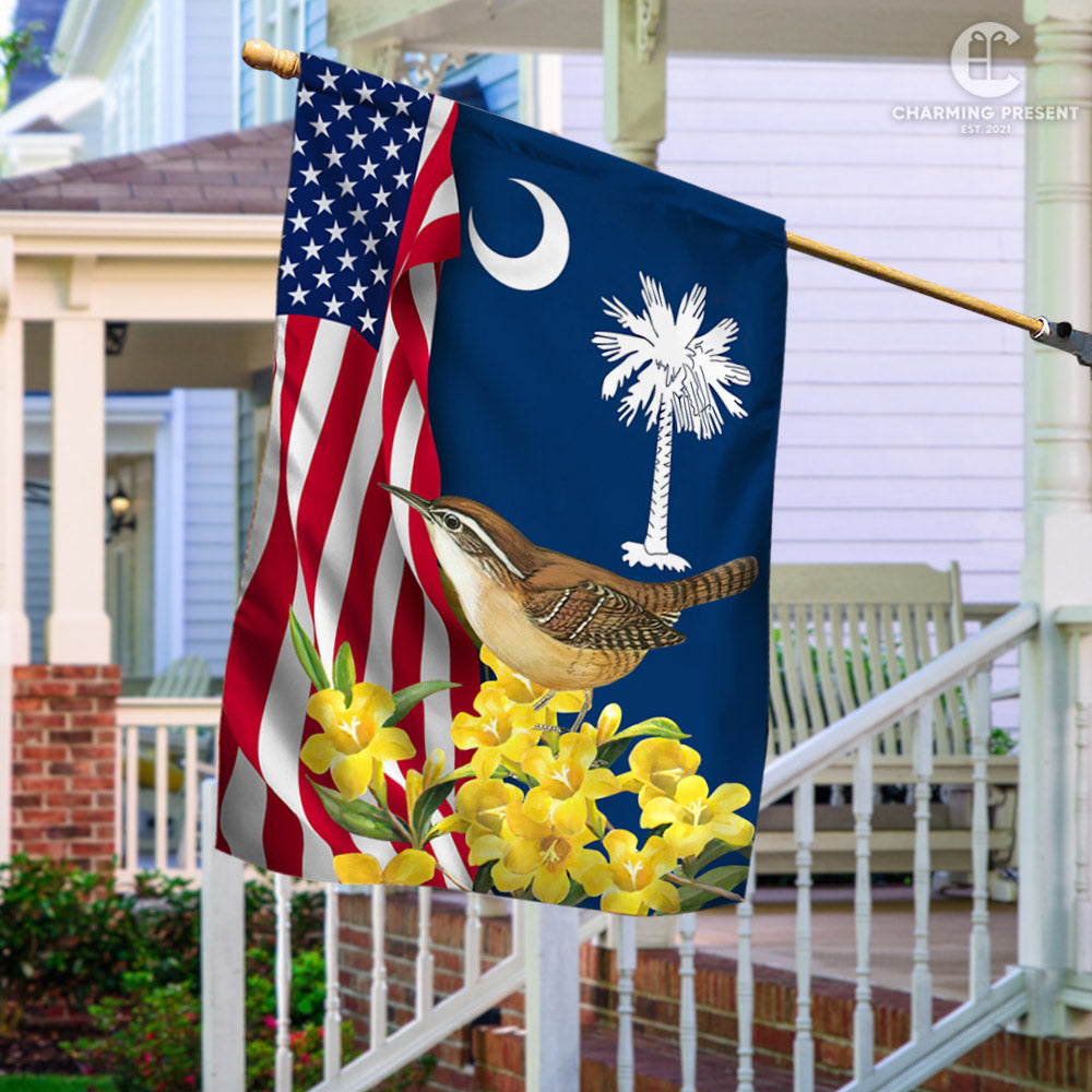 South Carolina Flag Carolina Wren With Yellow Jessamine