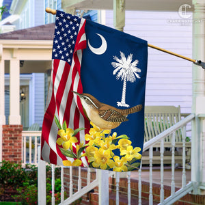 South Carolina Flag Carolina Wren With Yellow Jessamine