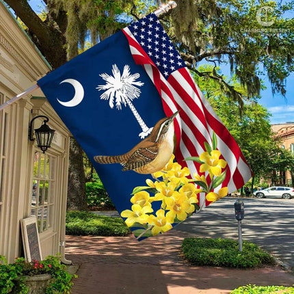 South Carolina Flag Carolina Wren With Yellow Jessamine - Charming Present
