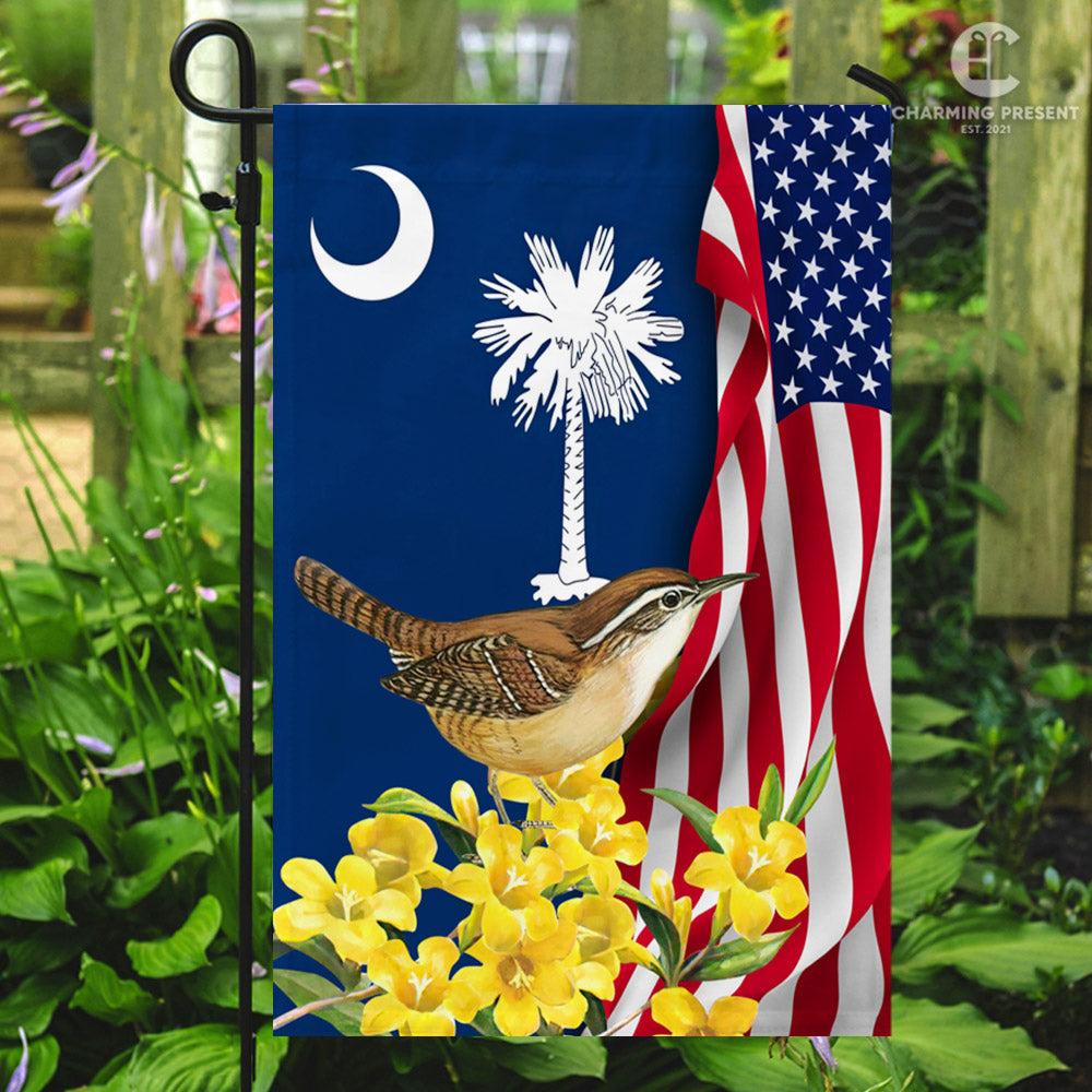 South Carolina Flag Carolina Wren With Yellow Jessamine