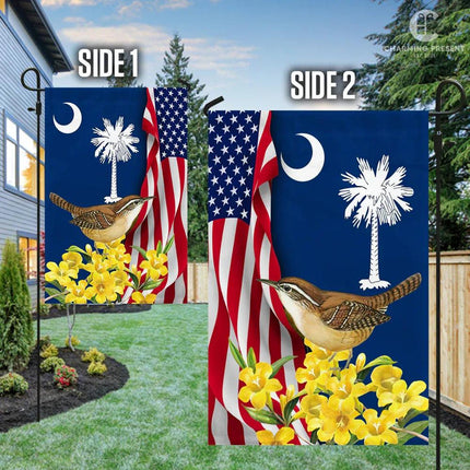 South Carolina Flag Carolina Wren With Yellow Jessamine - Charming Present