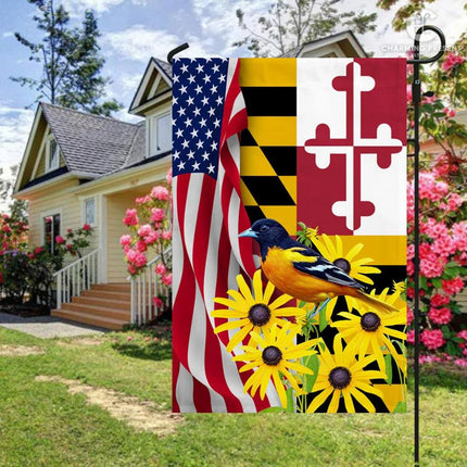Maryland Black-eyed Susan Flower And Baltimore Oriole Bird Flag - Charming Present