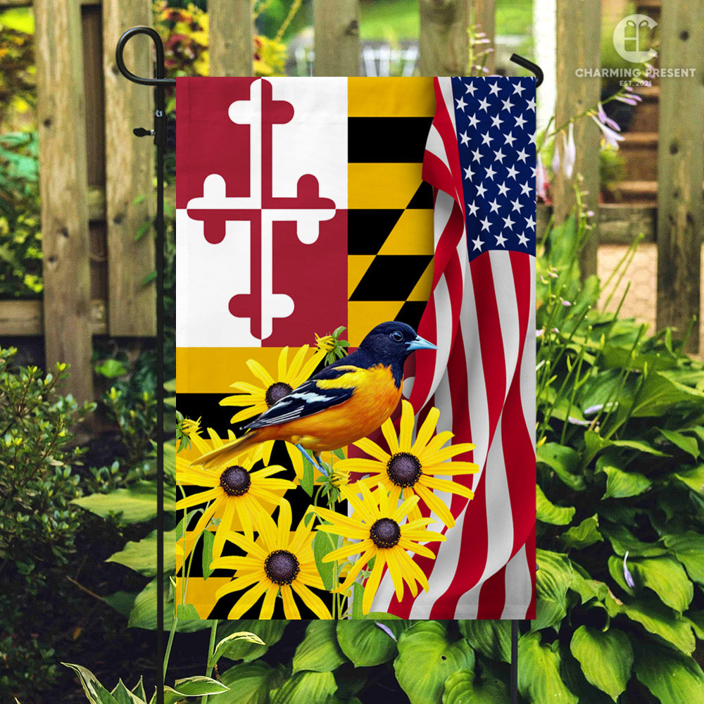 Maryland Black-eyed Susan Flower And Baltimore Oriole Bird Flag