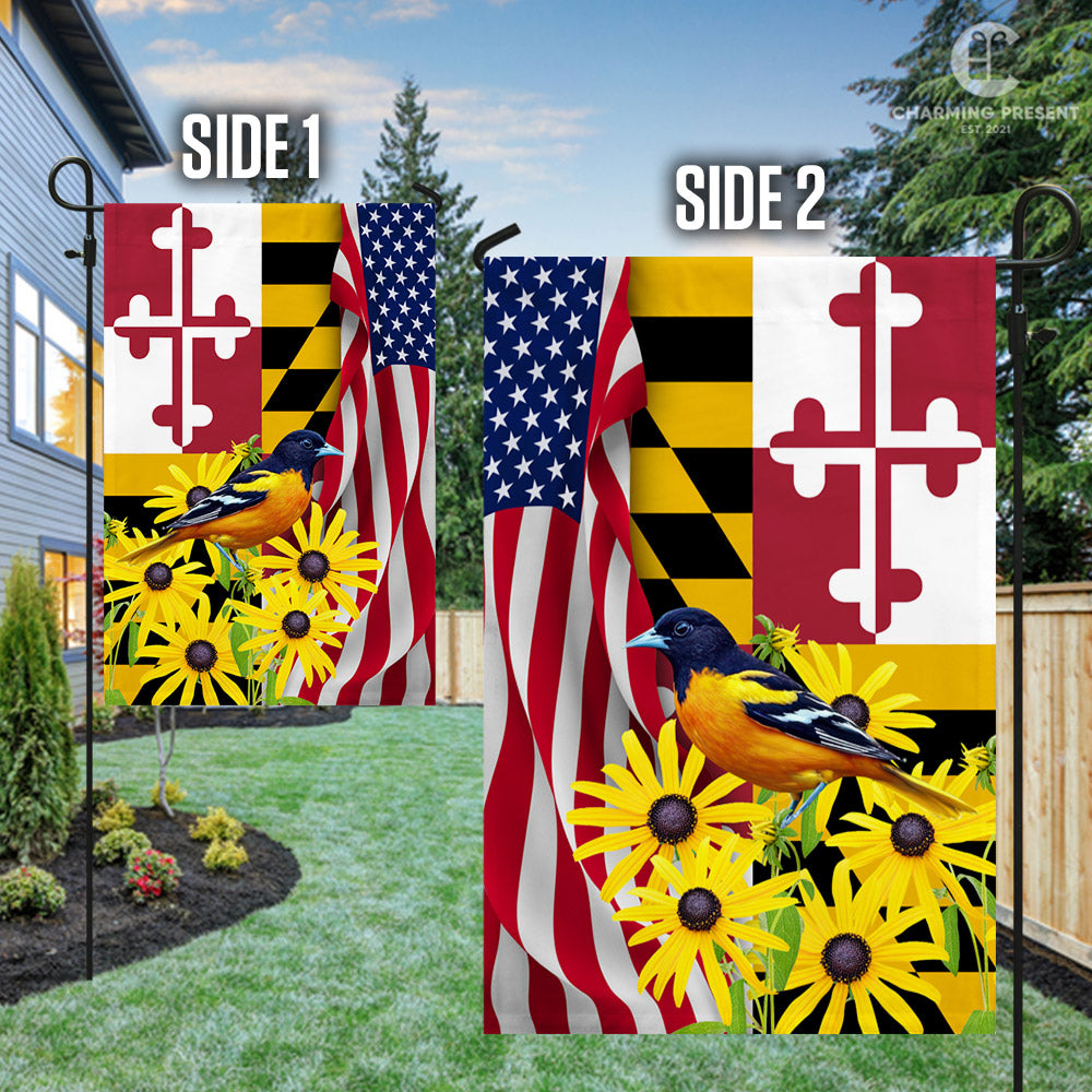 Maryland Black-eyed Susan Flower And Baltimore Oriole Bird Flag