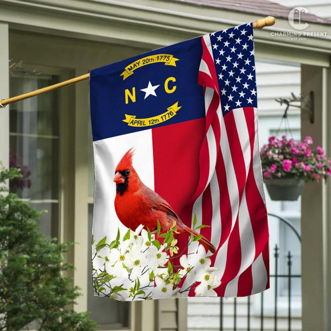 North Carolina State Flag Cardinal With Dogwood Flower - Charming Present