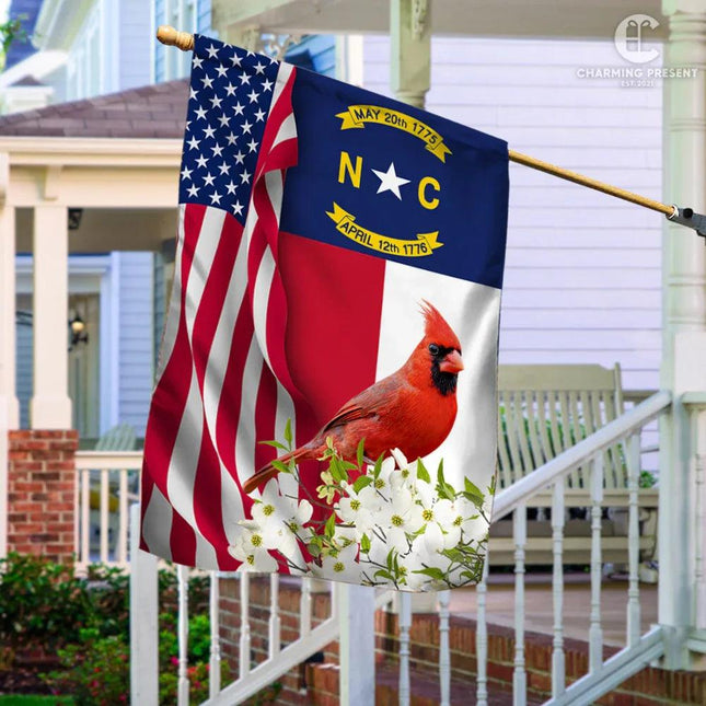 North Carolina State Flag Cardinal With Dogwood Flower - Charming Present