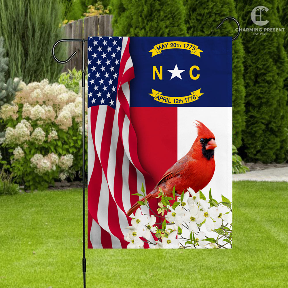 North Carolina State Flag Cardinal With Dogwood Flower