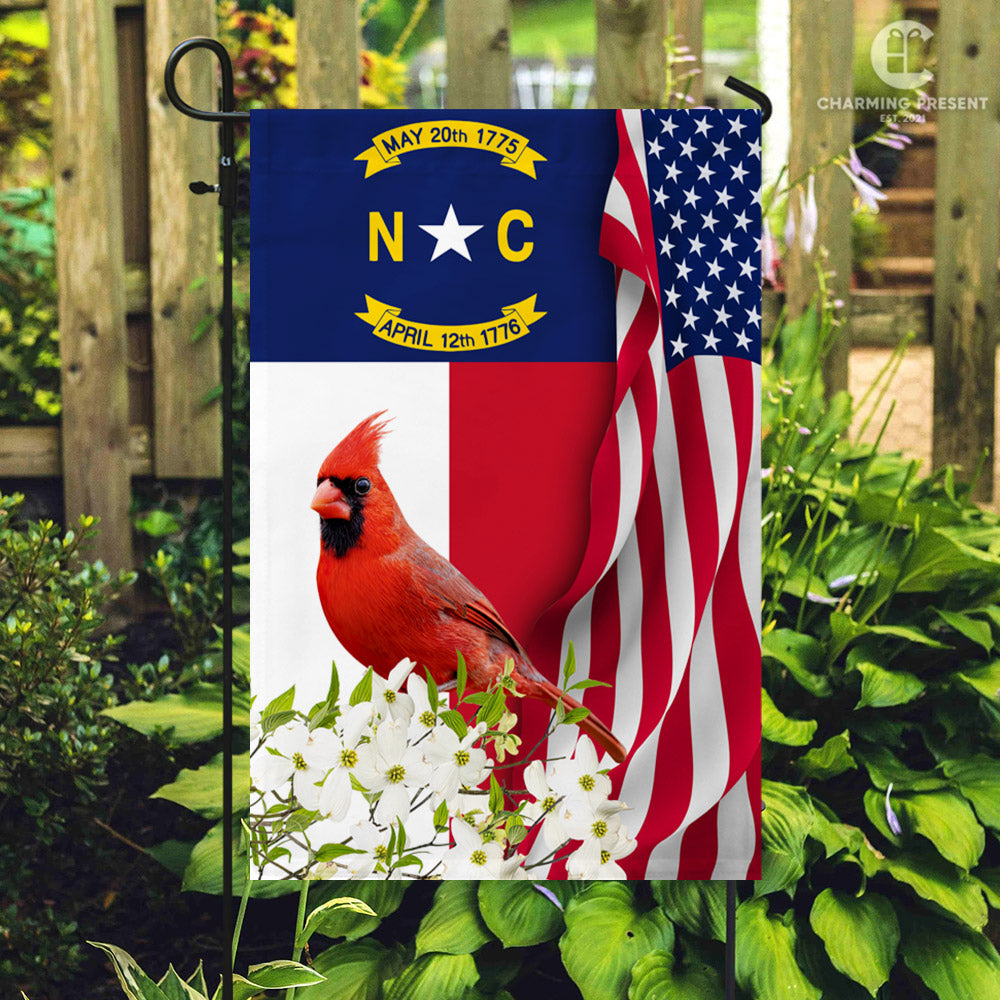North Carolina State Flag Cardinal With Dogwood Flower