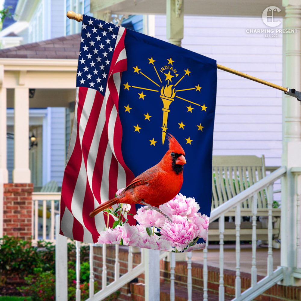 Indiana State Flag Cardinal With Peony Flower