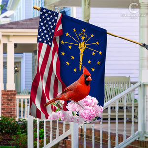 Indiana State Flag Cardinal With Peony Flower