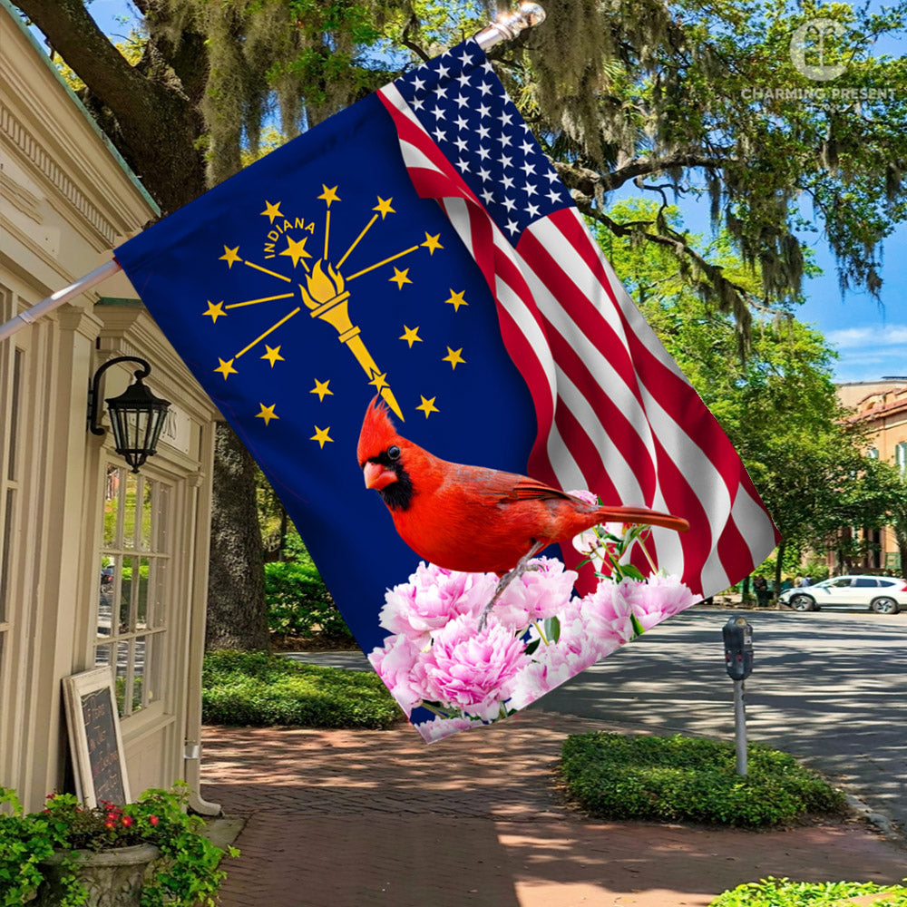 Indiana State Flag Cardinal With Peony Flower