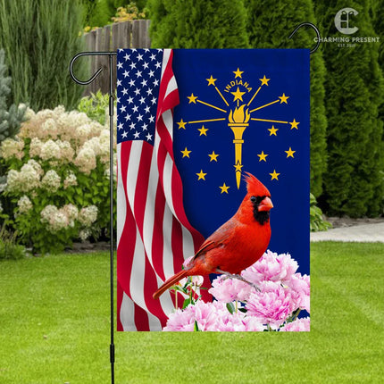 Indiana State Flag Cardinal With Peony Flower - Charming Present