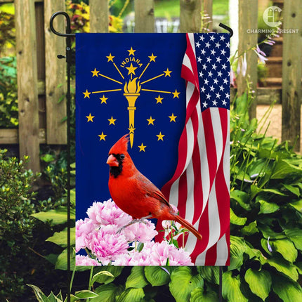 Indiana State Flag Cardinal With Peony Flower - Charming Present