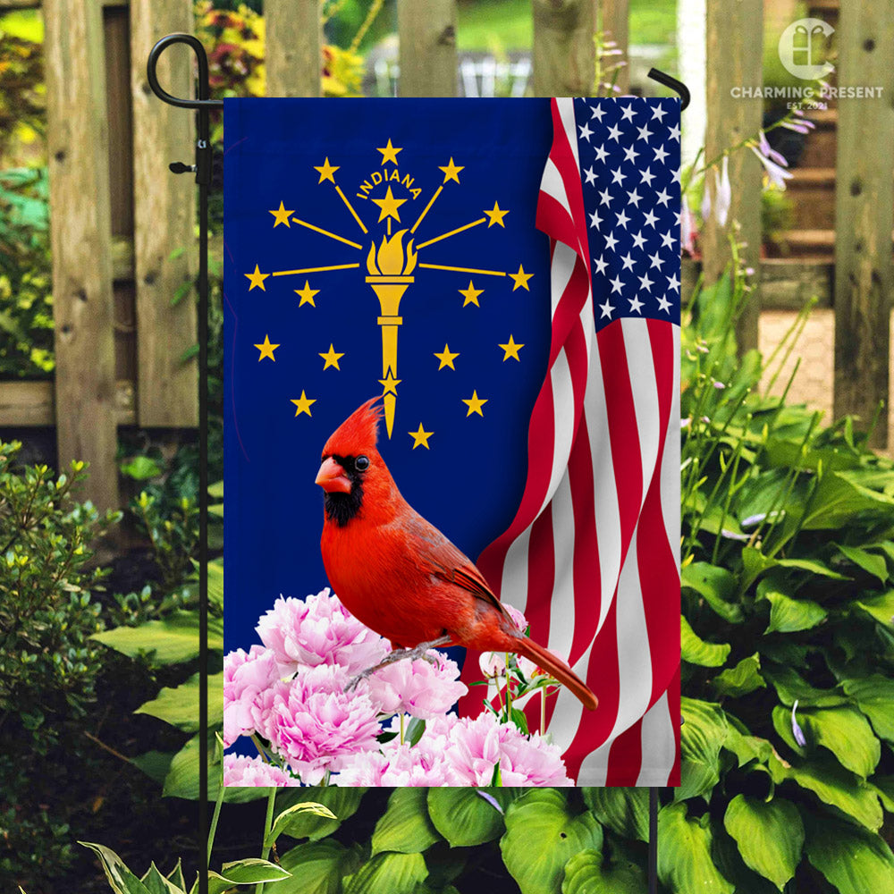 Indiana State Flag Cardinal With Peony Flower