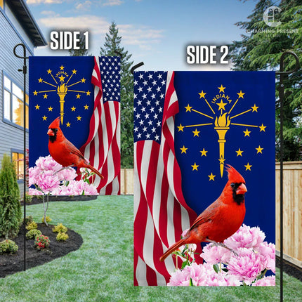 Indiana State Flag Cardinal With Peony Flower - Charming Present
