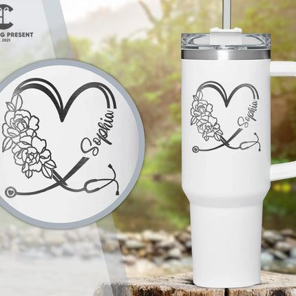 Personalized Stethoscope Heart Name 40oz Tumbler - Nurse Gifts - Charming Present
