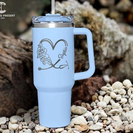 Personalized Stethoscope Heart Name 40oz Tumbler - Nurse Gifts - Charming Present