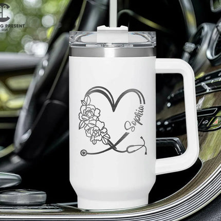 Personalized Stethoscope Heart Name 40oz Tumbler - Nurse Gifts - Charming Present