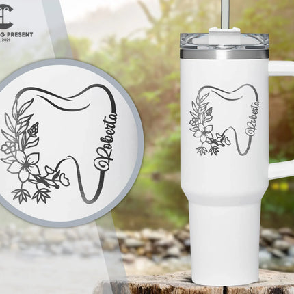 Personalized Floral Dental Name 40oz Tumbler - Dental Assistant Gifts - Charming Present