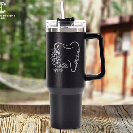 Personalized Floral Dental Name 40oz Tumbler - Dental Assistant Gifts - Charming Present