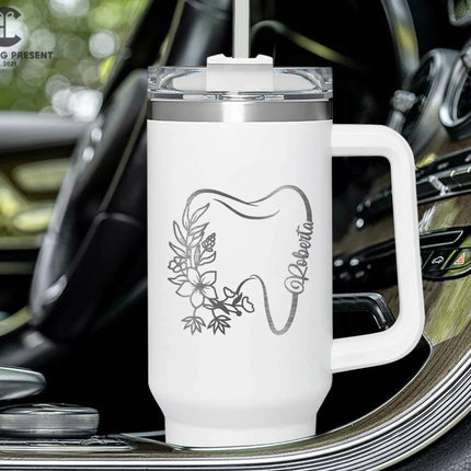 Personalized Floral Dental Name 40oz Tumbler - Dental Assistant Gifts - Charming Present
