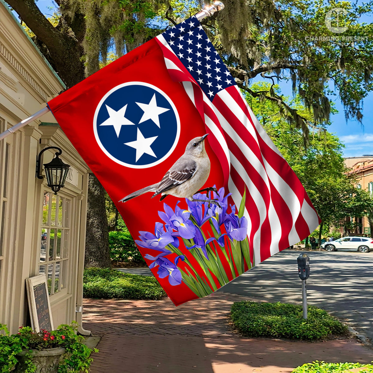 Tennessee State Flag Mockingbird With Iris Flower - American Tennessee State Decoration