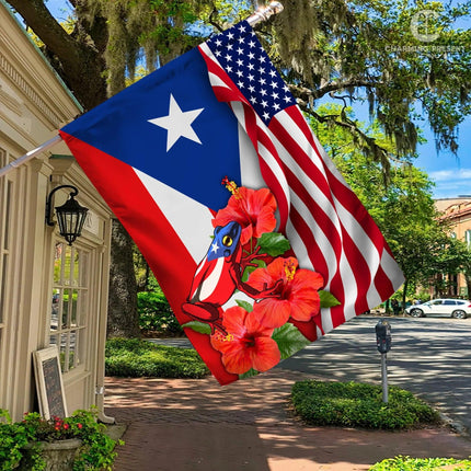 Puerto Rico Flag With Toad Frog And Hibiscus Flower - American Puerto Rico Decoration - Charming Present