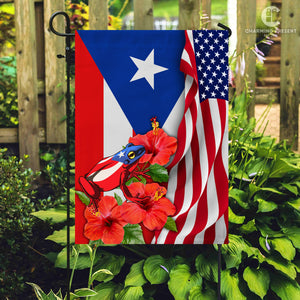 Puerto Rico Flag With Toad Frog And Hibiscus Flower - American Puerto Rico Decoration