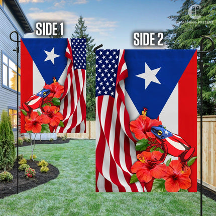 Puerto Rico Flag With Toad Frog And Hibiscus Flower - American Puerto Rico Decoration - Charming Present