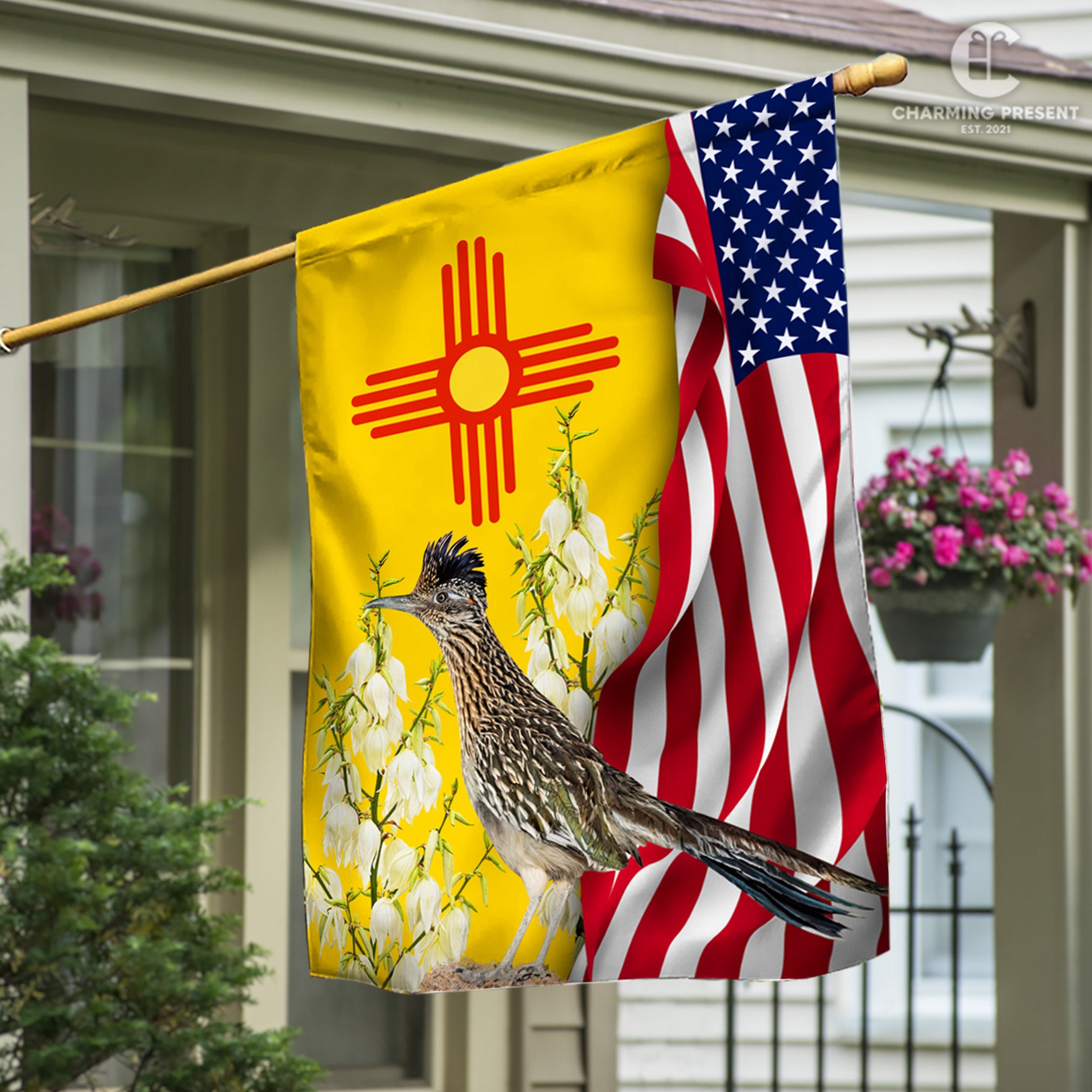New Mexico State Flag Carolina Roadrunner Bird With Yucca Flower - American New Mexico State Decoration