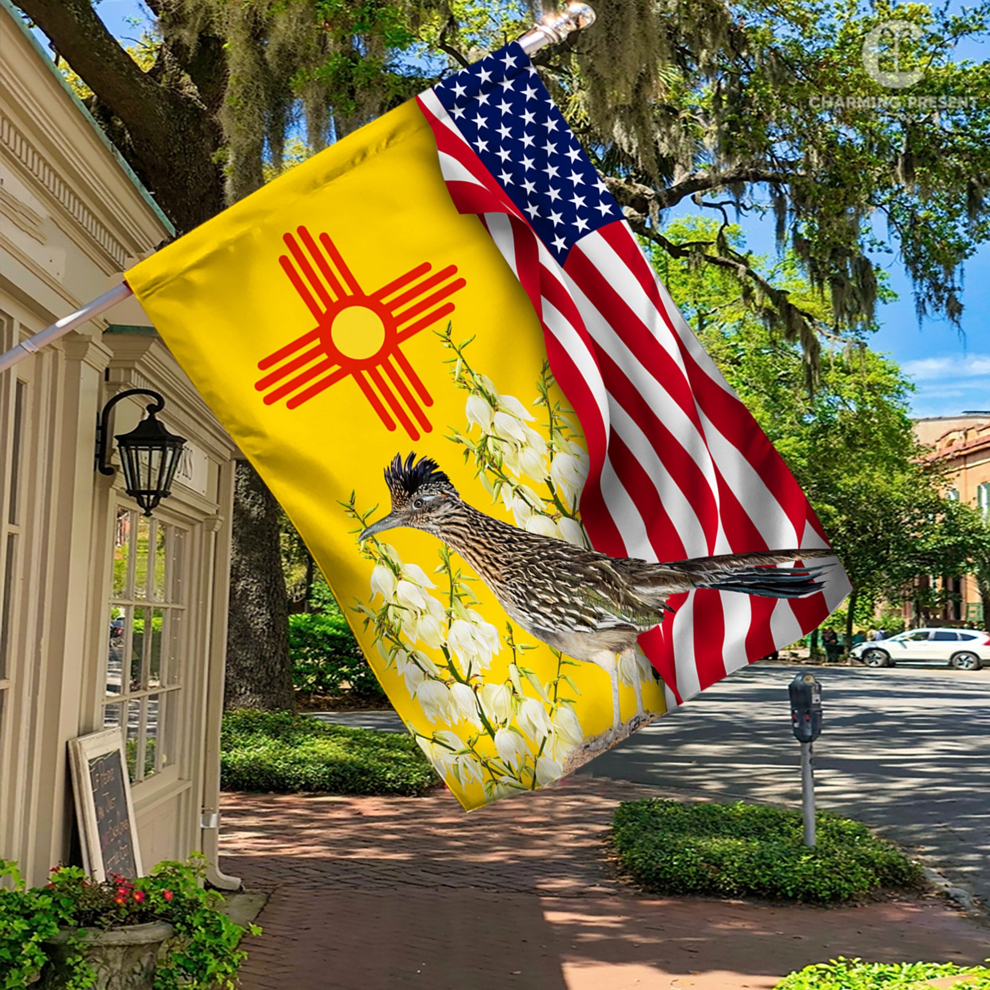 New Mexico State Flag Carolina Roadrunner Bird With Yucca Flower - American New Mexico State Decoration