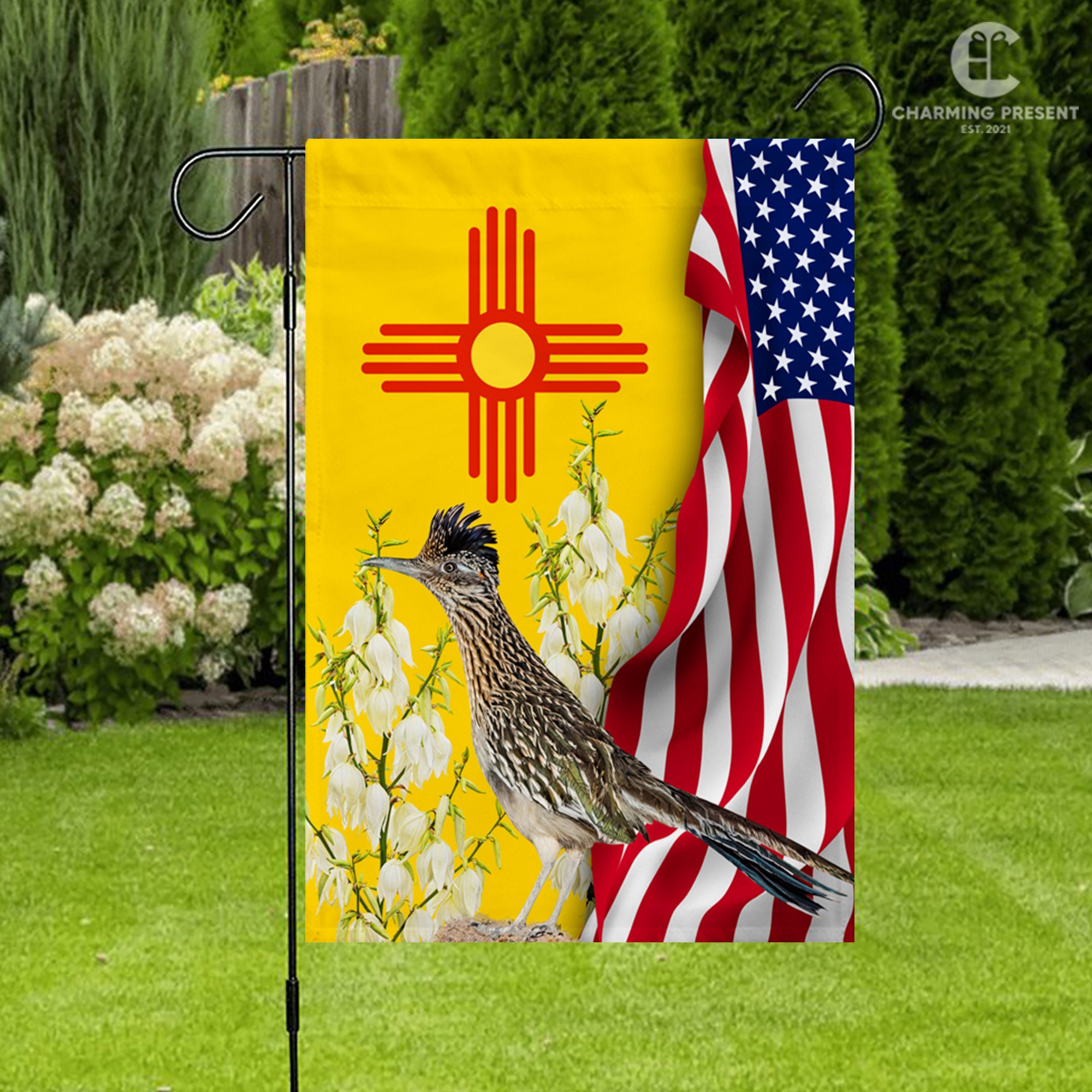 New Mexico State Flag Carolina Roadrunner Bird With Yucca Flower - American New Mexico State Decoration