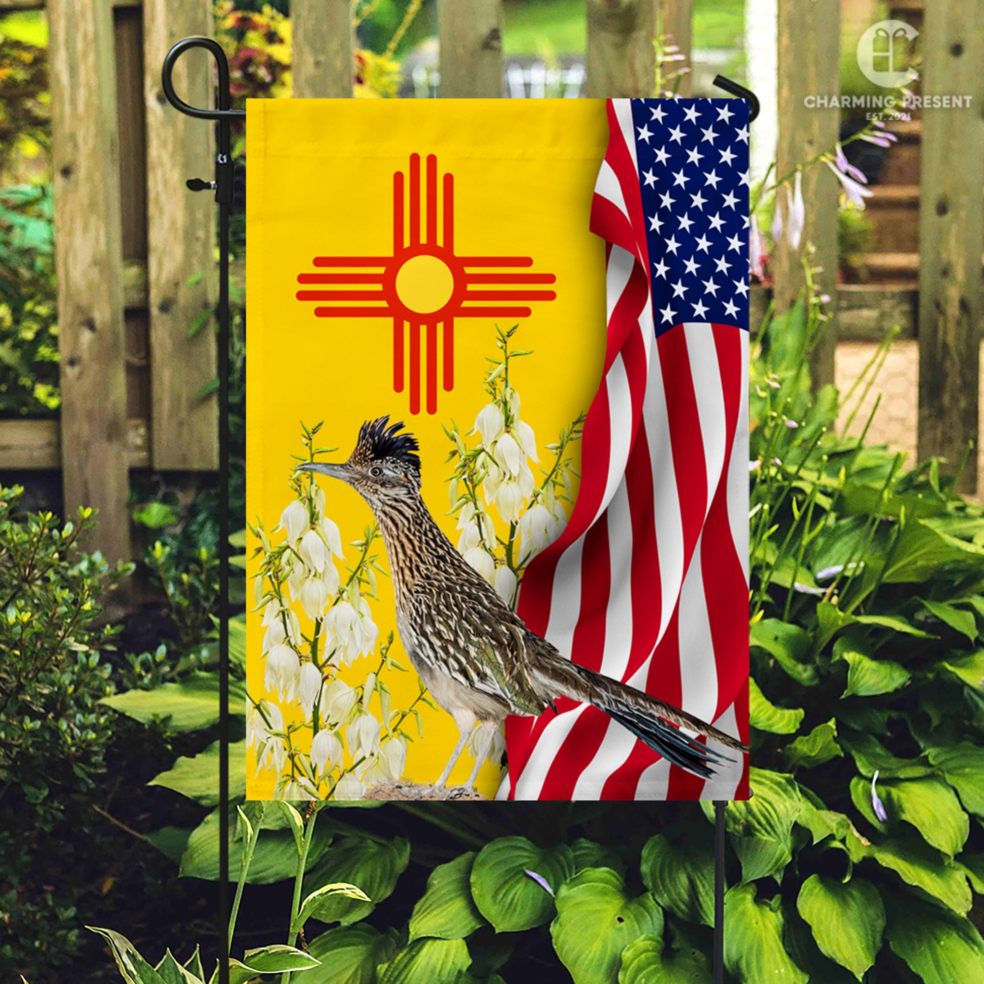 New Mexico State Flag Carolina Roadrunner Bird With Yucca Flower - American New Mexico State Decoration