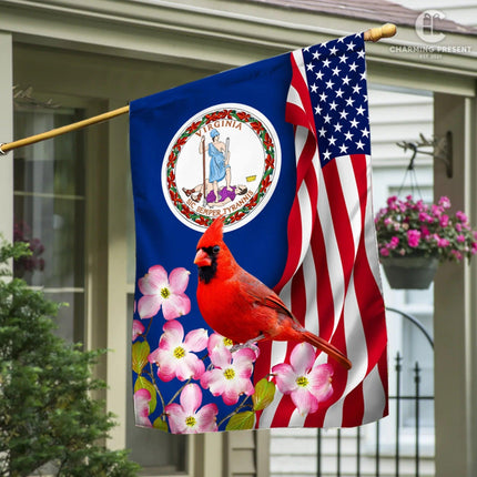 Virginia State Flag Cardinal With Dogwood Flower - American Virginia State Decoration - Charming Present