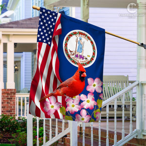 Virginia State Flag Cardinal With Dogwood Flower - American Virginia State Decoration