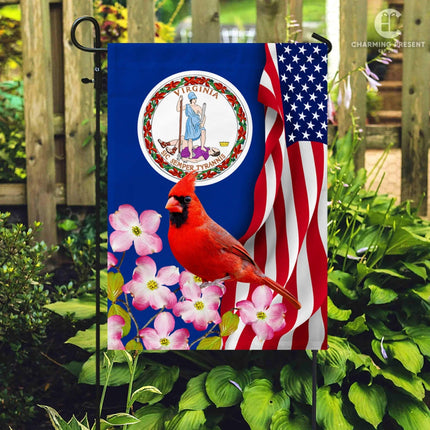 Virginia State Flag Cardinal With Dogwood Flower - American Virginia State Decoration - Charming Present