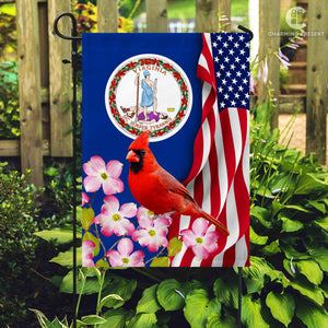 Virginia State Flag Cardinal With Dogwood Flower - American Virginia State Decoration