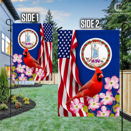 Virginia State Flag Cardinal With Dogwood Flower - American Virginia State Decoration - Charming Present