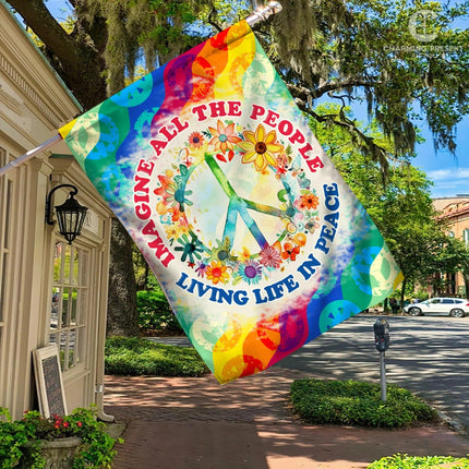 Imagine All The People Living Life In Peace Flag - Peace Sign Hippie Flag 2 - Charming Present