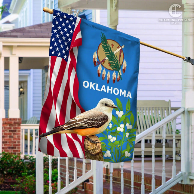 Oklahoma State Flag Scissor-tailed Flycatcher Bird With Mistletoe Flower - American Oklahoma State Decoration - Charming Present