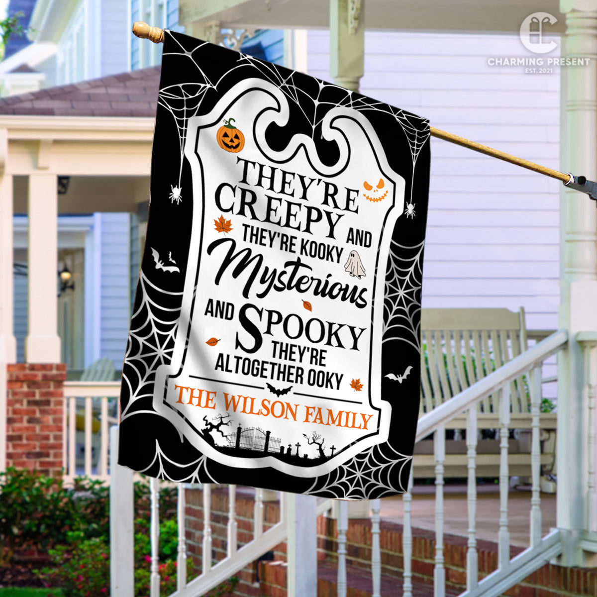 Personalized Halloween Flag - Custom Family Name Halloween Flag - Halloween Welcome Gift