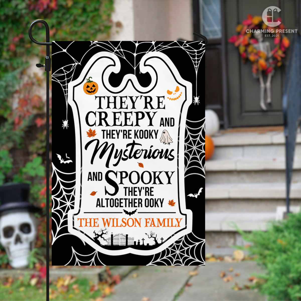 Personalized Halloween Flag - Custom Family Name Halloween Flag - Halloween Welcome Gift