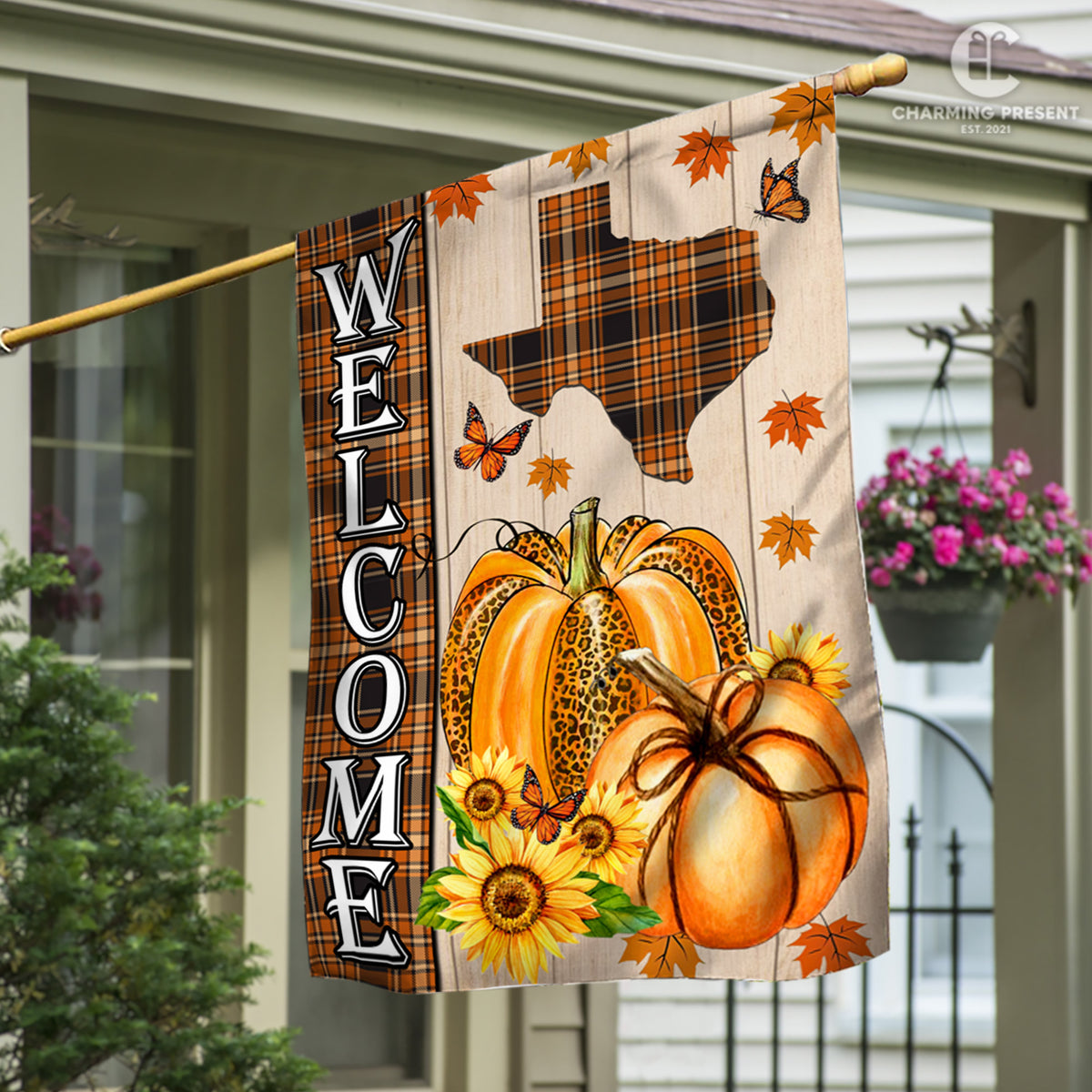 Texas State Fall Flag - Fall Autumn Welcome Gift