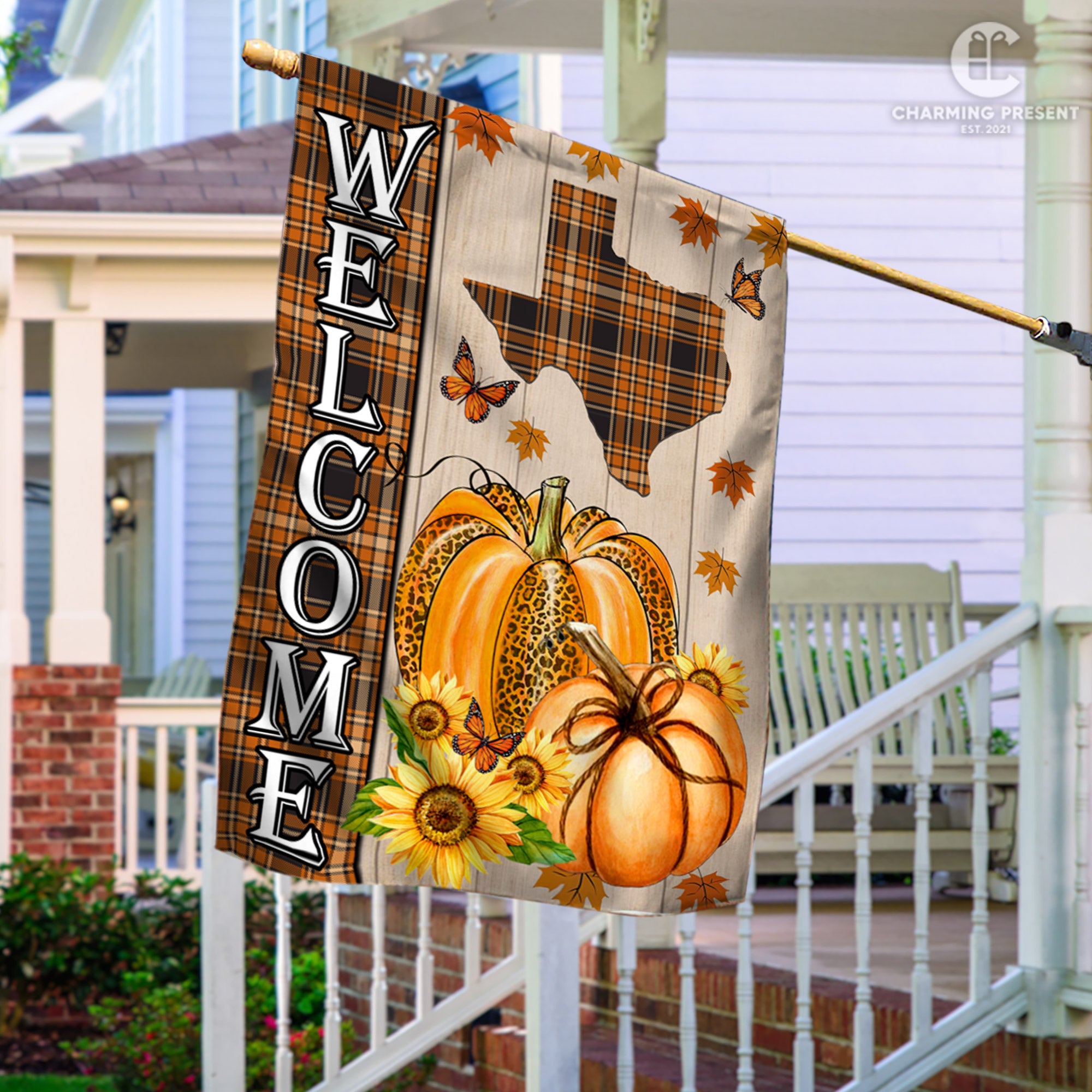 Texas State Fall Flag - Fall Autumn Welcome Gift