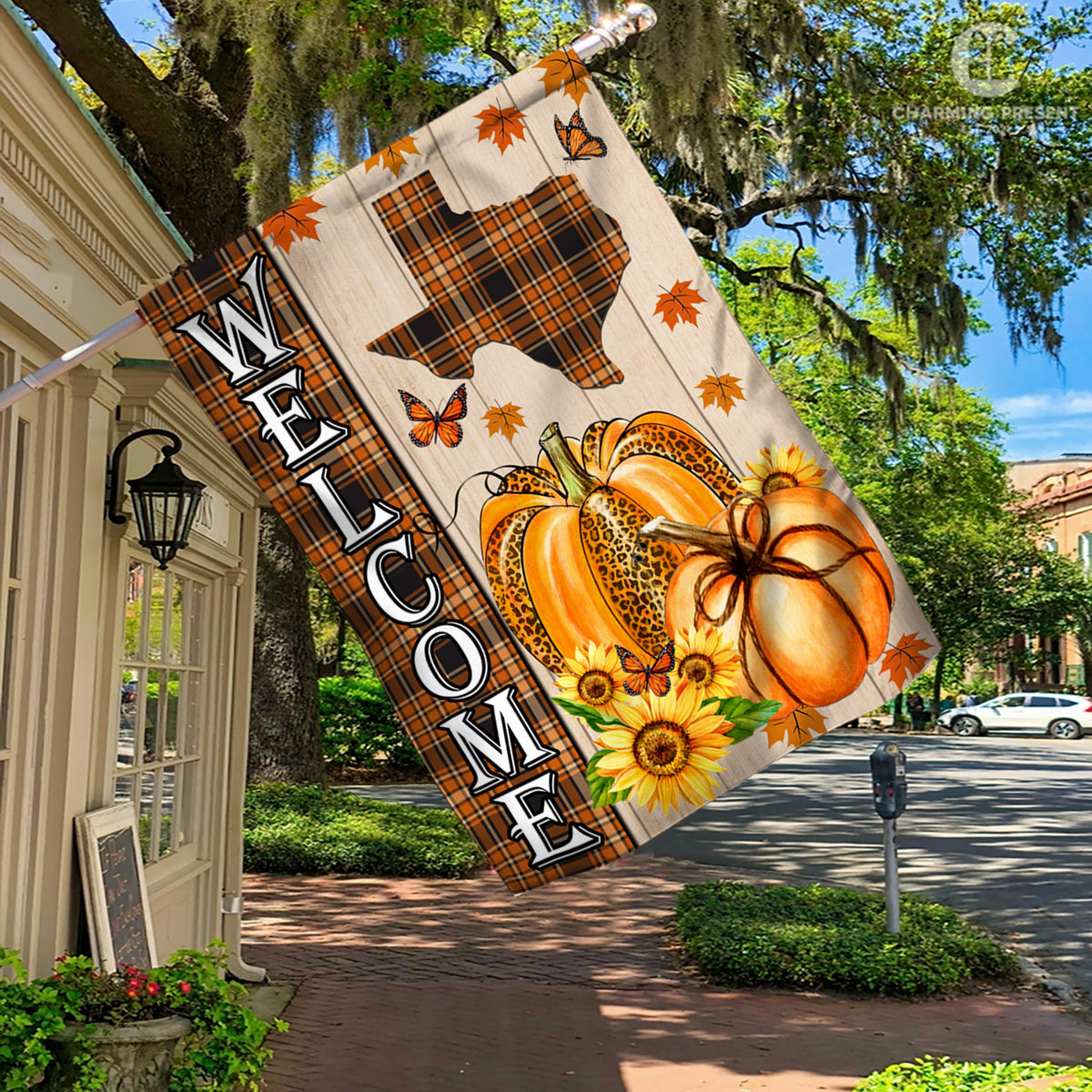 Texas State Fall Flag - Fall Autumn Welcome Gift