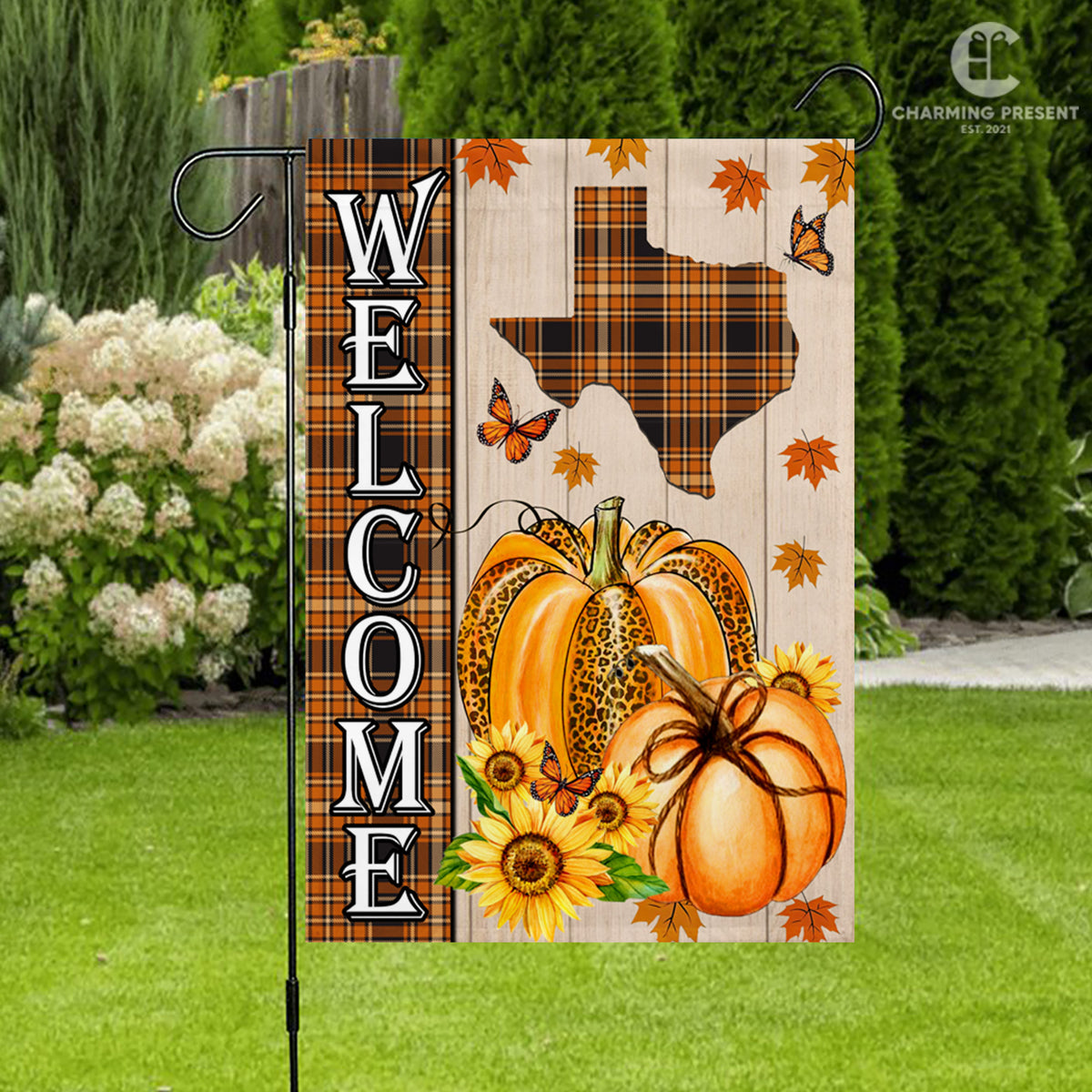 Texas State Fall Flag - Fall Autumn Welcome Gift