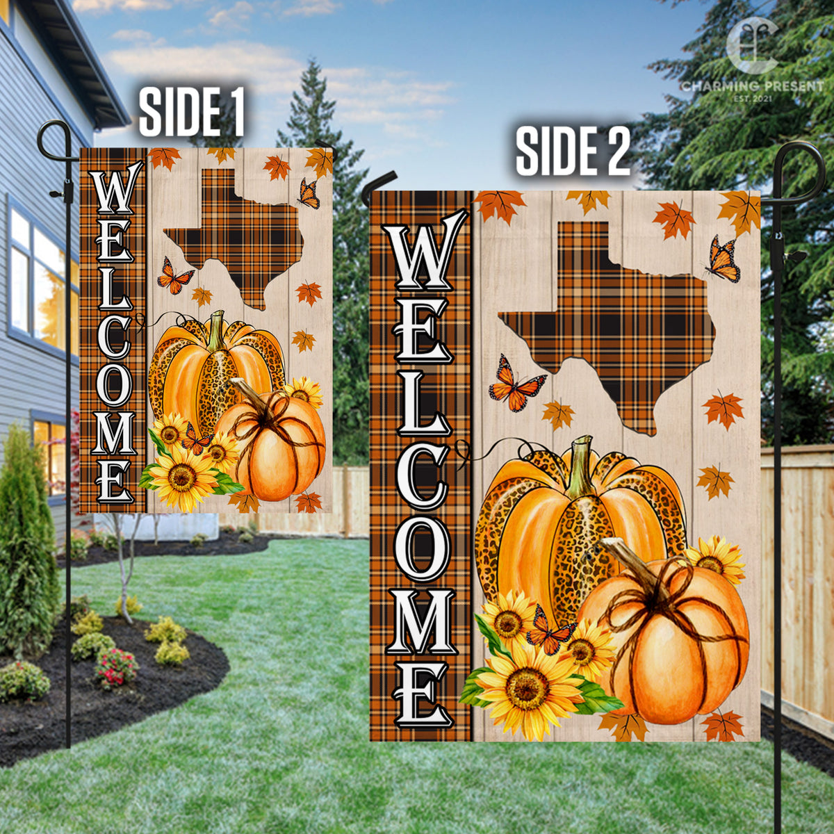 Texas State Fall Flag - Fall Autumn Welcome Gift